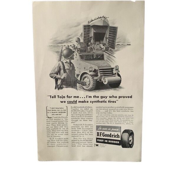 Vintage 1944 BF Goodrich Tires Tell Tojo Ad Advertisement - Picture 4 of 5
